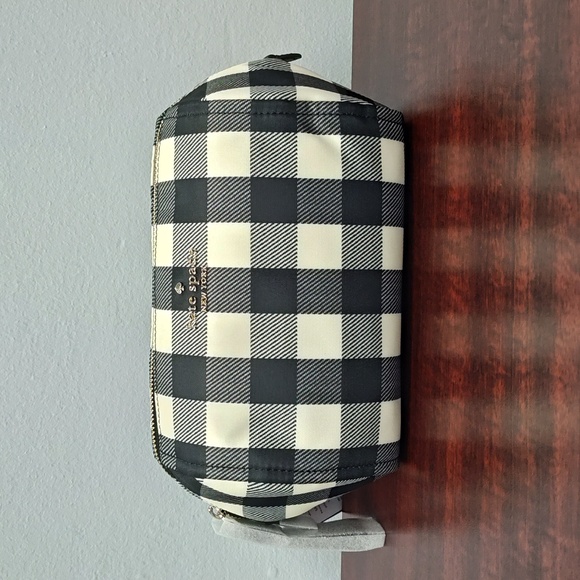 Kate Spade Chelsea "Little Better" Black Multi Gingham Cosmetic Makeup Bag - Picture 1 of 9